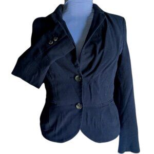 H&M Black Open Front Blazer Jacket Tulip Hem Size 8